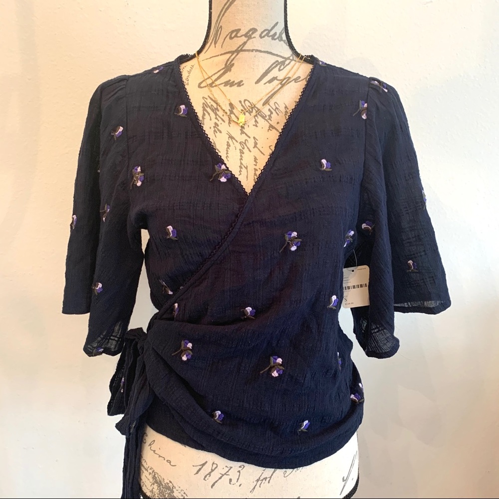 NWT Free People Embroidered Wrap Top Size S